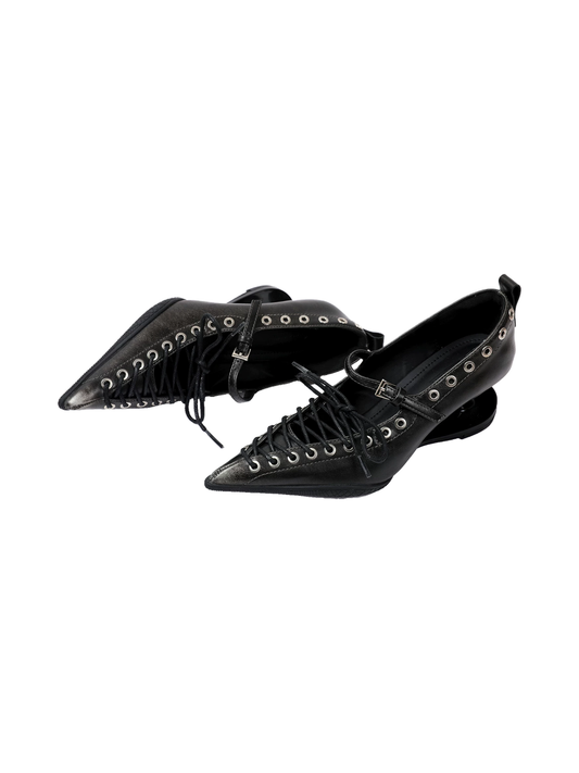 Black Corset-Lace Pointed Stiletto Pumps
