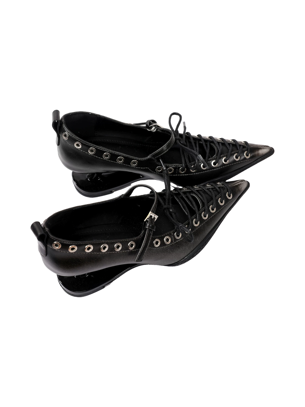 Black Corset-Lace Pointed Stiletto Pumps