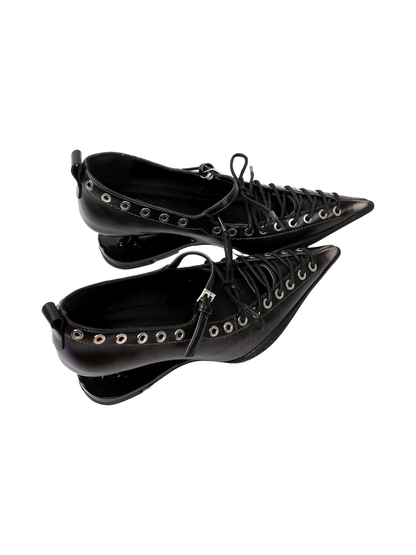 Black Corset-Lace Pointed Stiletto Pumps