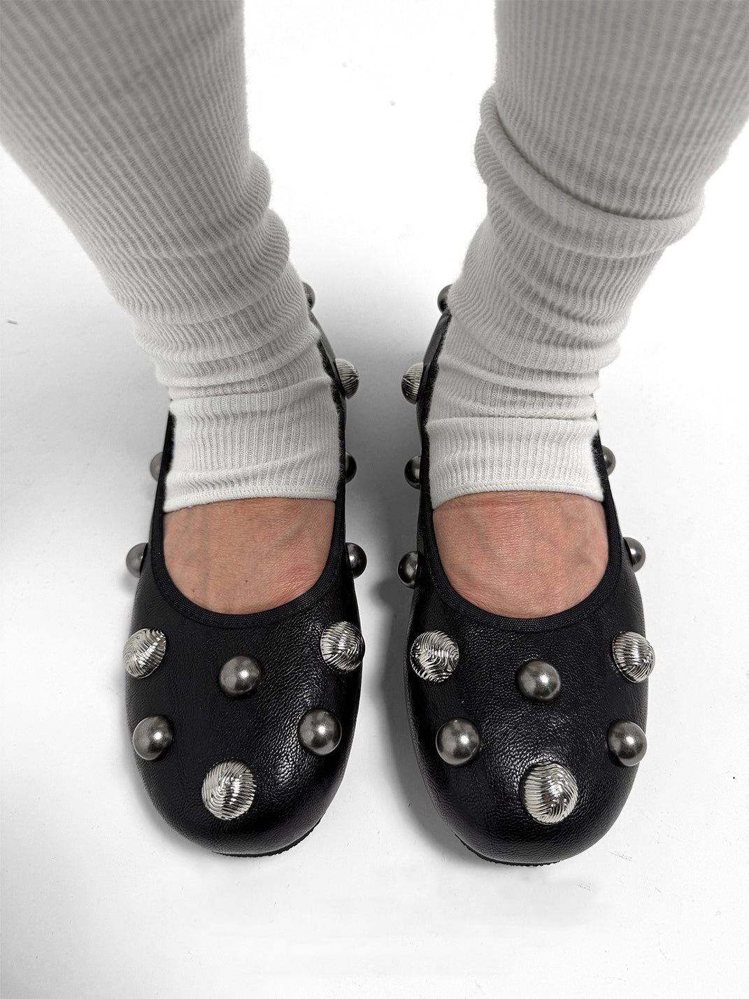Black Crystal-Stud Ballet Flats