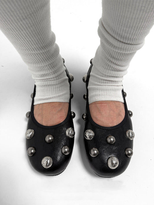 Black Crystal-Stud Ballet Flats