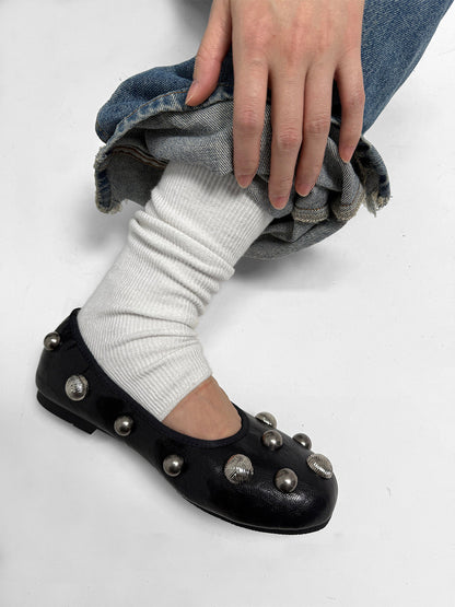 Black Crystal-Stud Ballet Flats