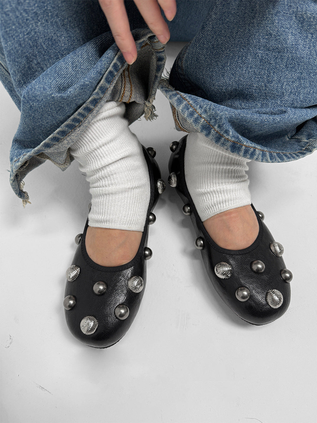 Black Crystal-Stud Ballet Flats