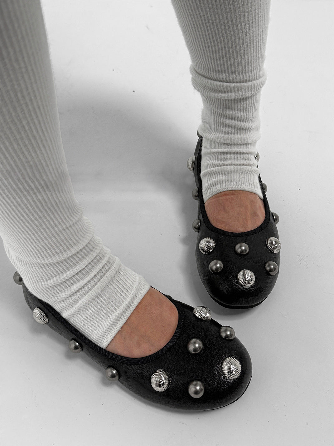 Black Crystal-Stud Ballet Flats