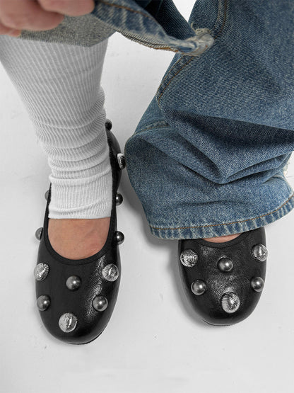 Black Crystal-Stud Ballet Flats