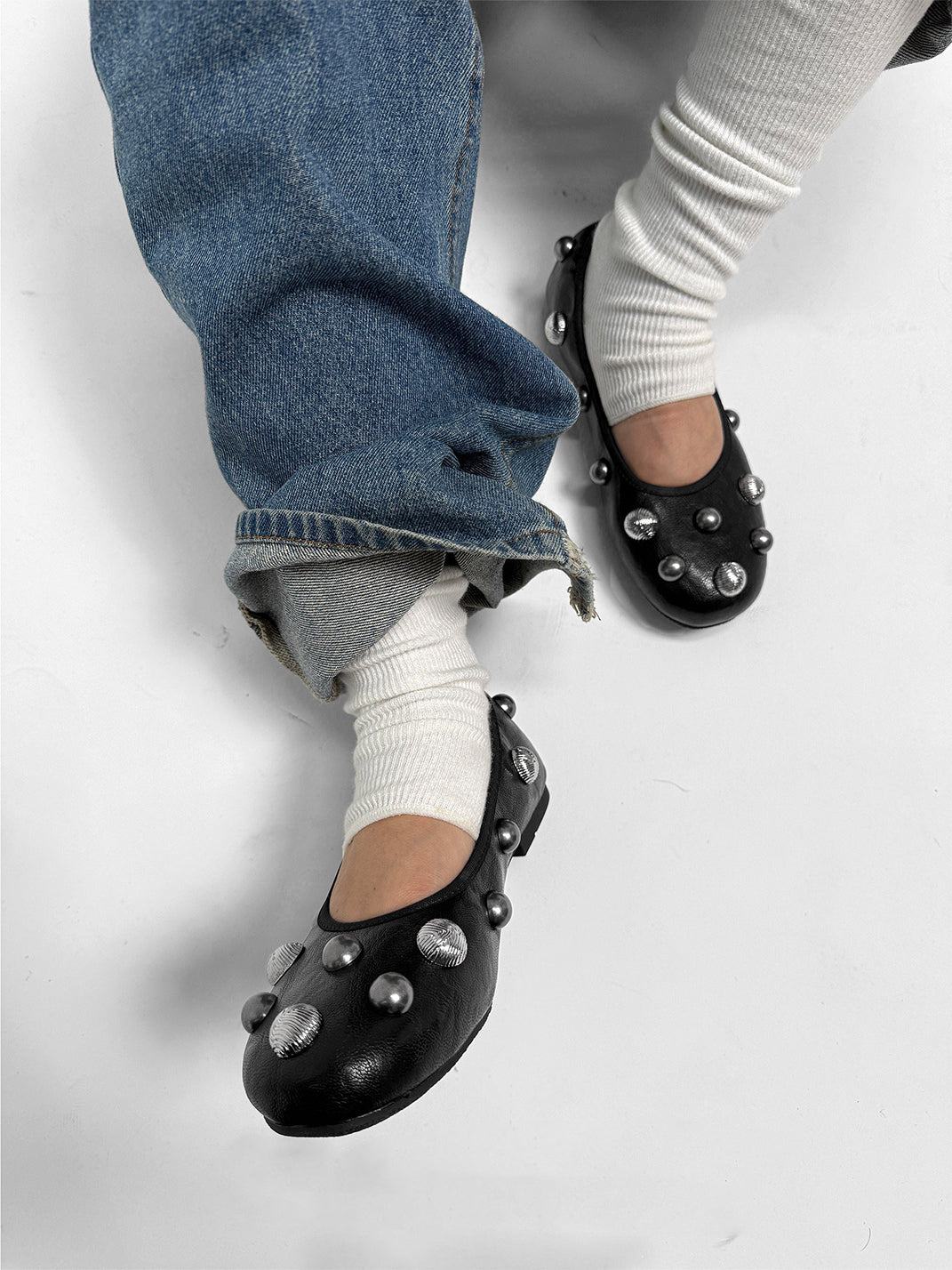 Black Crystal-Stud Ballet Flats