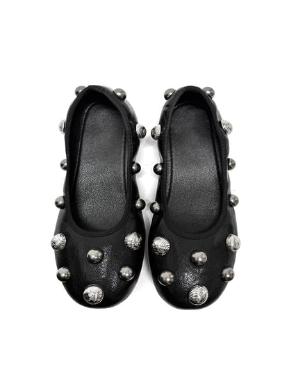 Black Crystal-Stud Ballet Flats