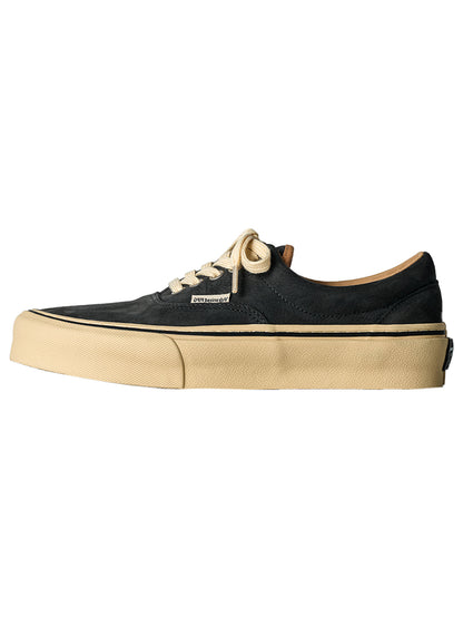 Black Distressed Leather Canvas Low-Top Sneakers