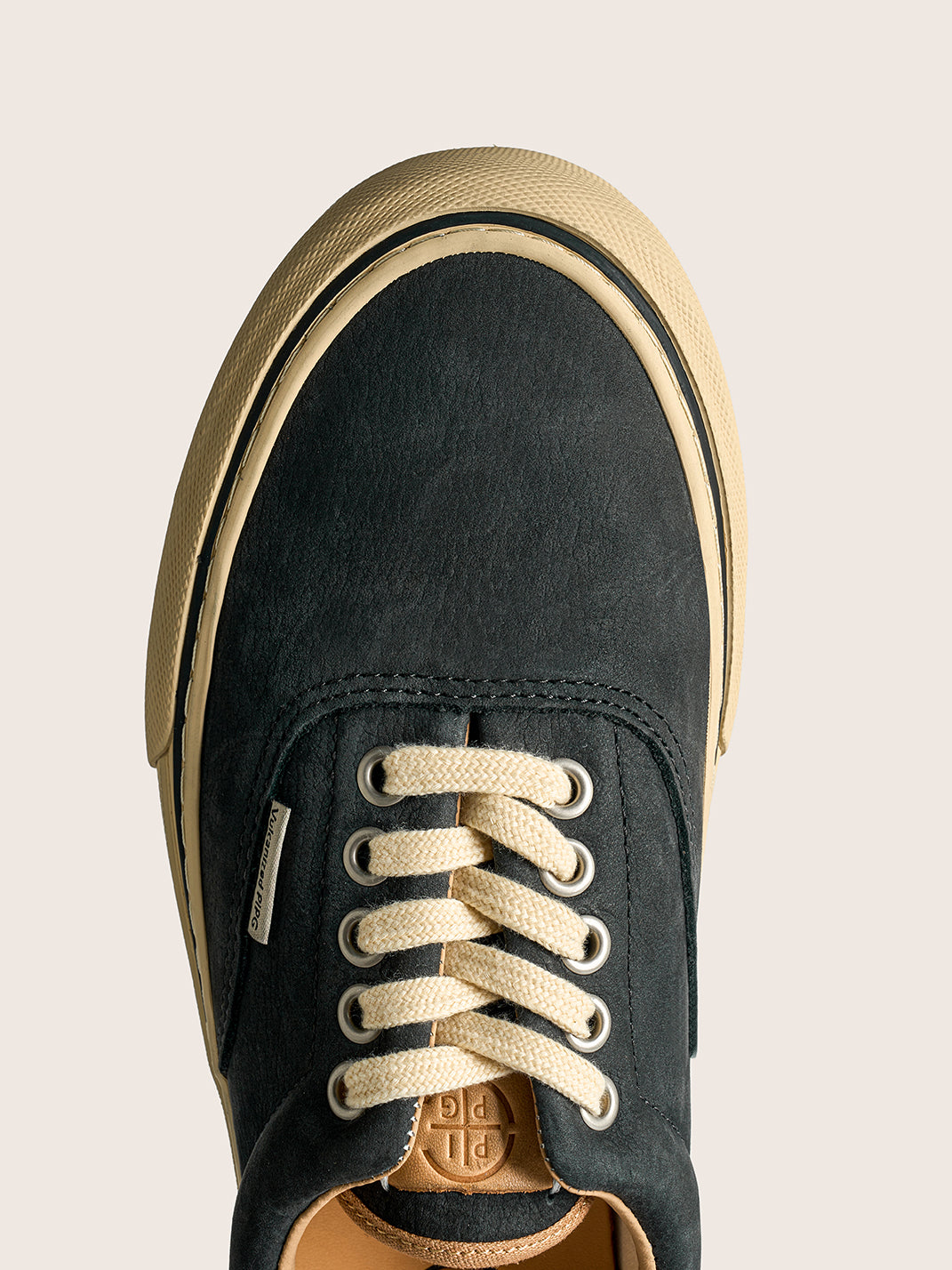 Black Distressed Leather Canvas Low-Top Sneakers