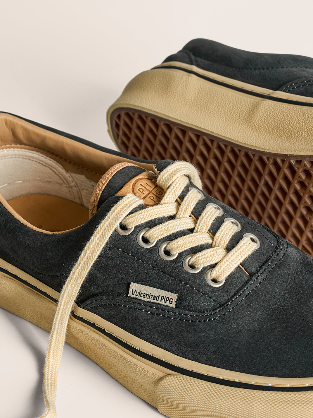 Black Distressed Leather Canvas Low-Top Sneakers