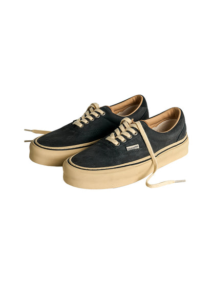 Black Distressed Leather Canvas Low-Top Sneakers