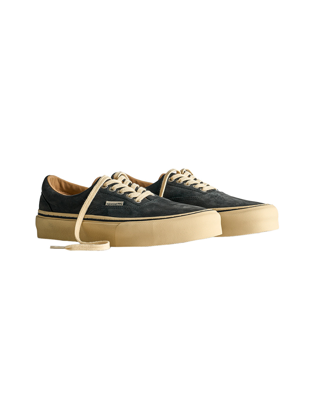 Black Distressed Leather Canvas Low-Top Sneakers