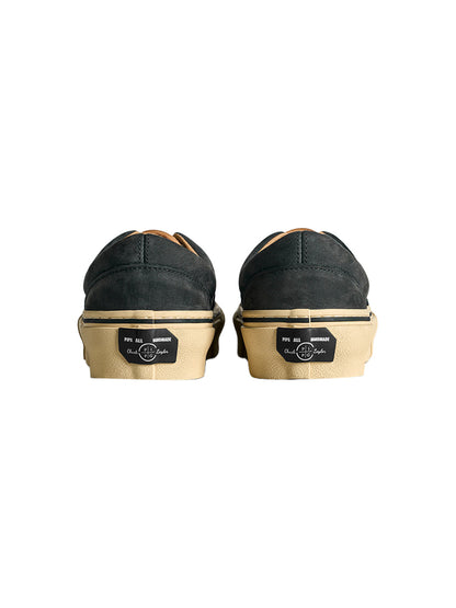 Black Distressed Leather Canvas Low-Top Sneakers