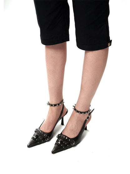 Black Distressed Studded Slingback Pumps