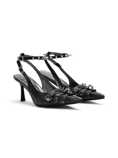 Black Distressed Studded Slingback Pumps