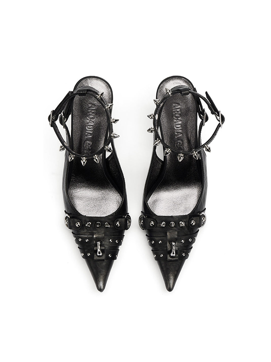 Black Distressed Studded Slingback Pumps