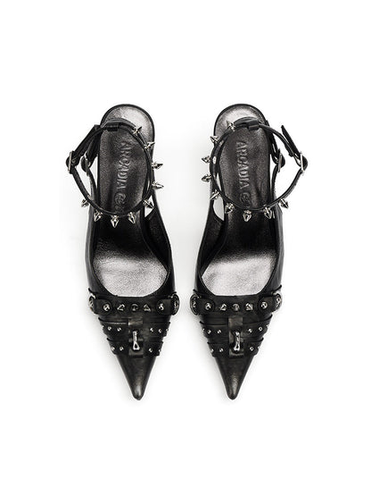 Black Distressed Studded Slingback Pumps