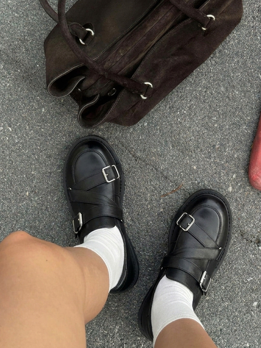 Black Double-Buckle Block-Heel Loafers