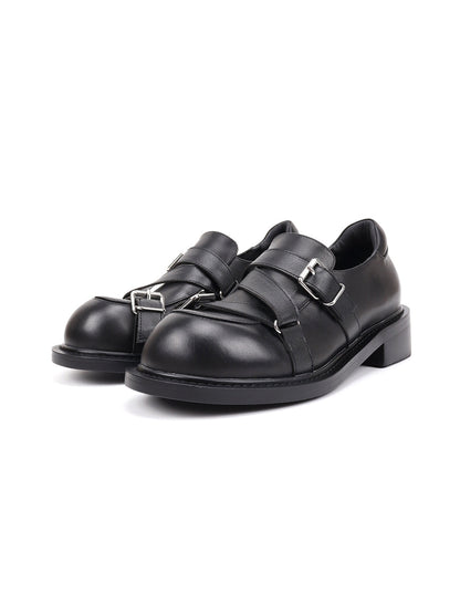 Black Double-Buckle Block-Heel Loafers