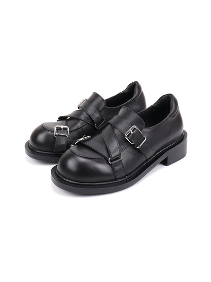 Black Double-Buckle Block-Heel Loafers