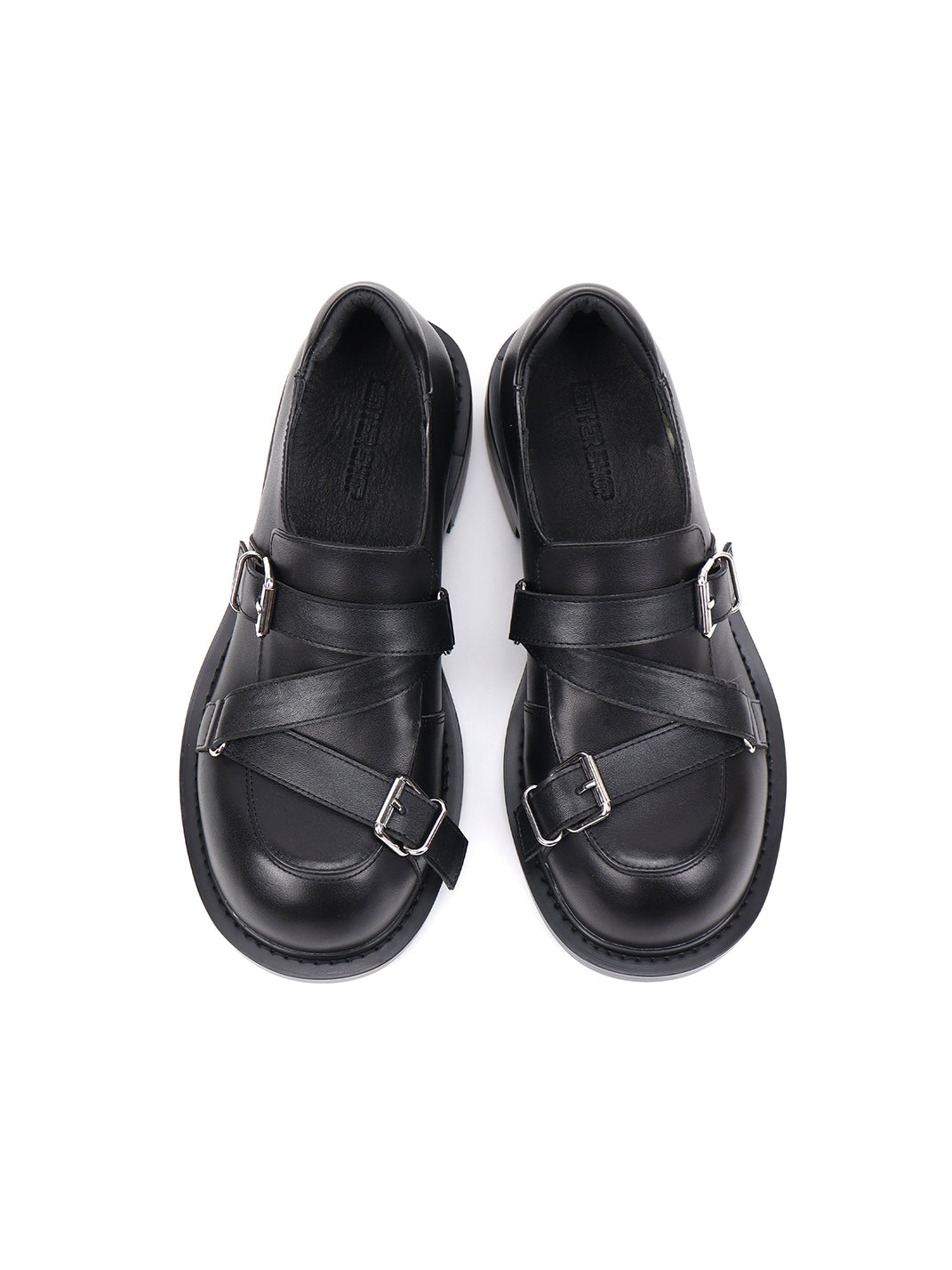 Black Double-Buckle Block-Heel Loafers