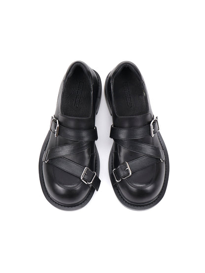 Black Double-Buckle Block-Heel Loafers