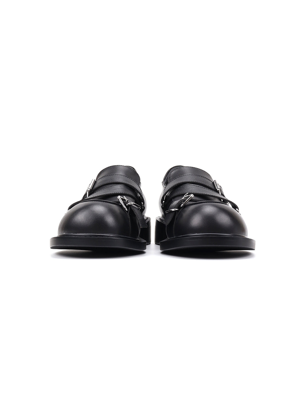 Black Double-Buckle Block-Heel Loafers