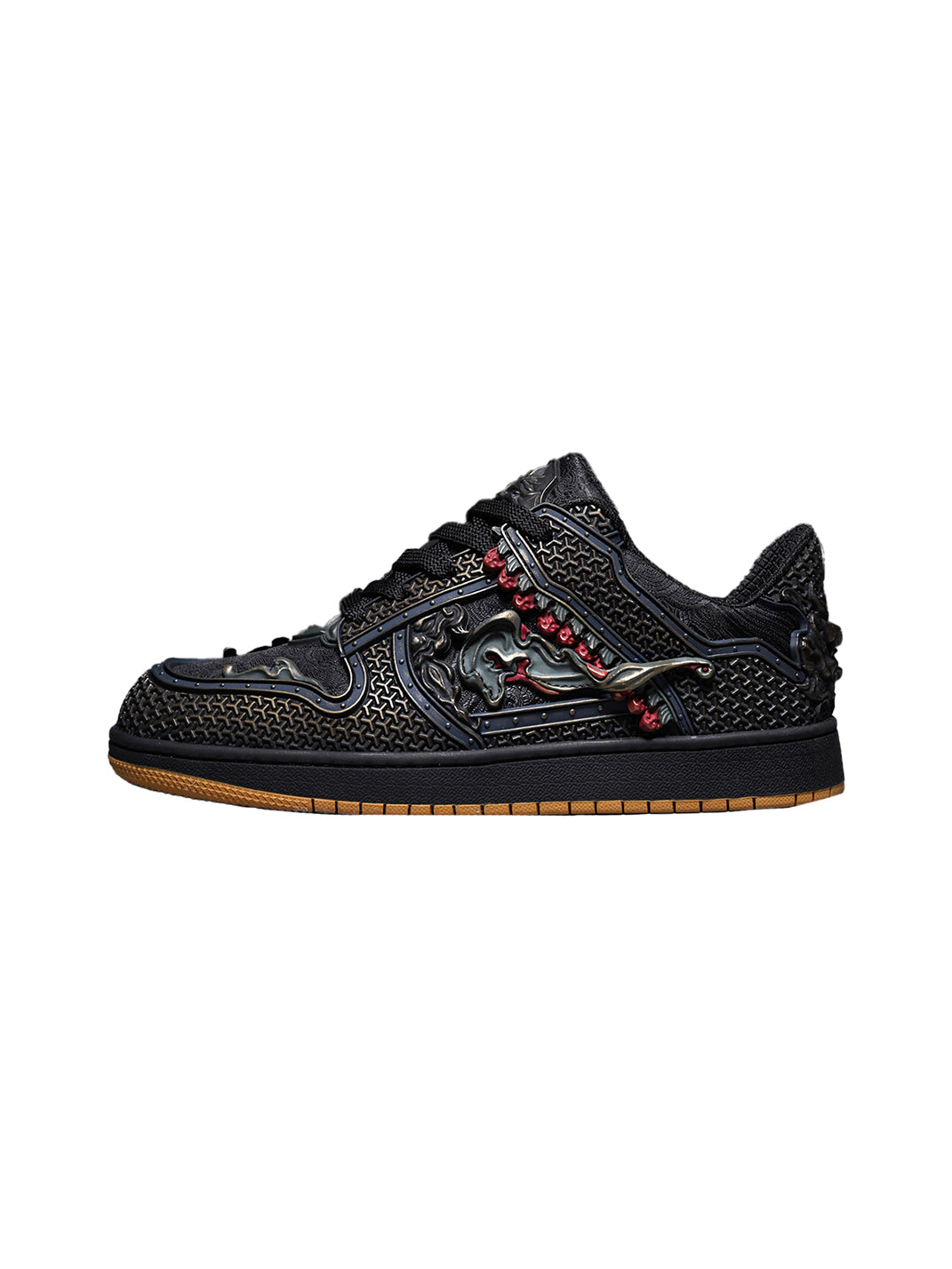 Black Dragon Embroidered Low-Top Sneakers