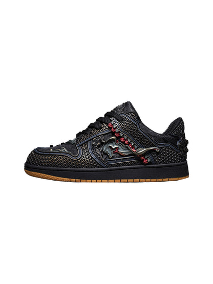 Black Dragon Embroidered Low-Top Sneakers