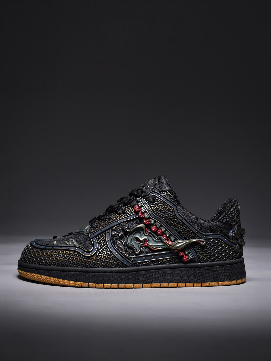 Black Dragon Embroidered Low-Top Sneakers