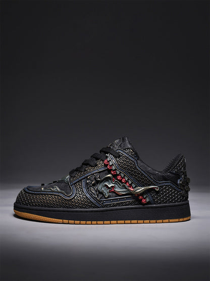 Black Dragon Embroidered Low-Top Sneakers