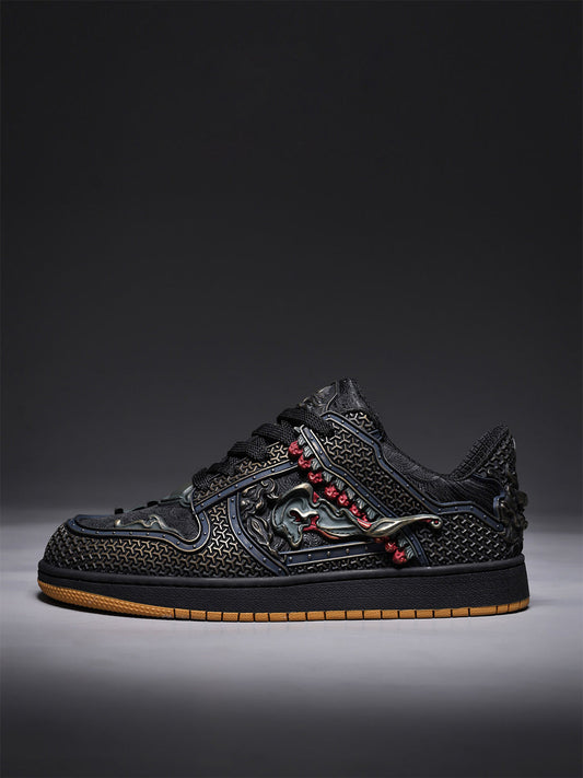 Black Dragon Embroidered Low-Top Sneakers