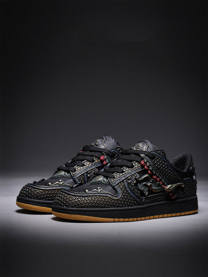 Black Dragon Embroidered Low-Top Sneakers