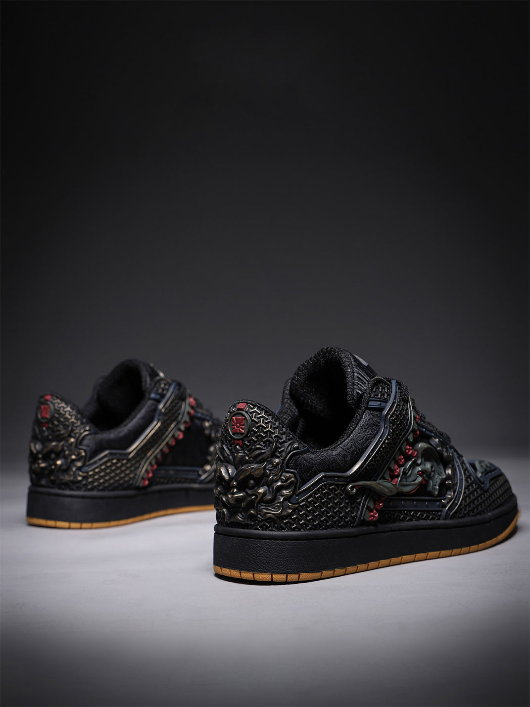 Black Dragon Embroidered Low-Top Sneakers