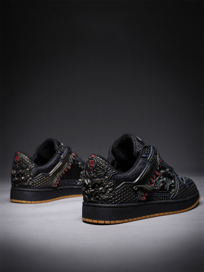 Black Dragon Embroidered Low-Top Sneakers