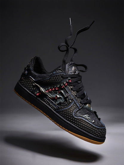 Black Dragon Embroidered Low-Top Sneakers