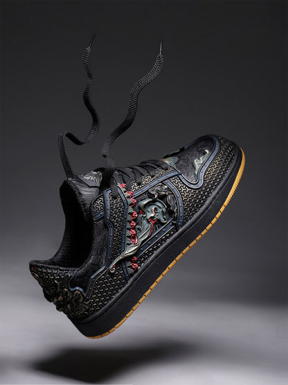Black Dragon Embroidered Low-Top Sneakers