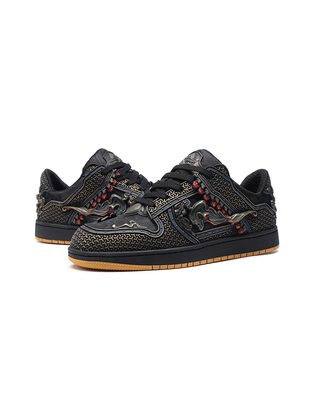 Black Dragon Embroidered Low-Top Sneakers