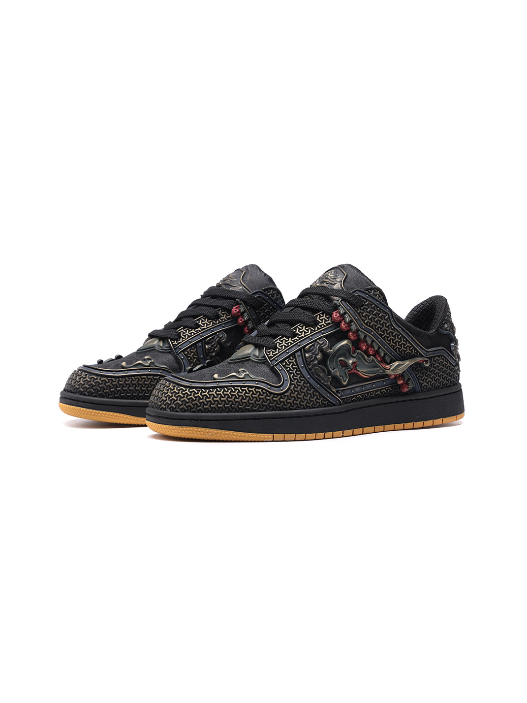 Black Dragon Embroidered Low-Top Sneakers