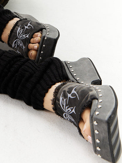 Black Embroidered Butterfly Platform Mules