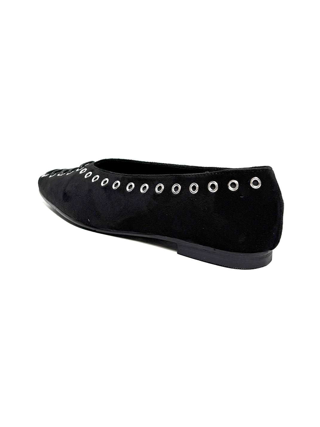 Black Eyelet-Trim Square-Toe Ballet Flats