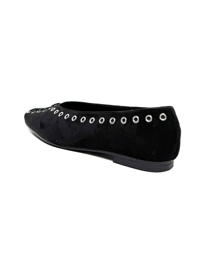 Black Eyelet-Trim Square-Toe Ballet Flats