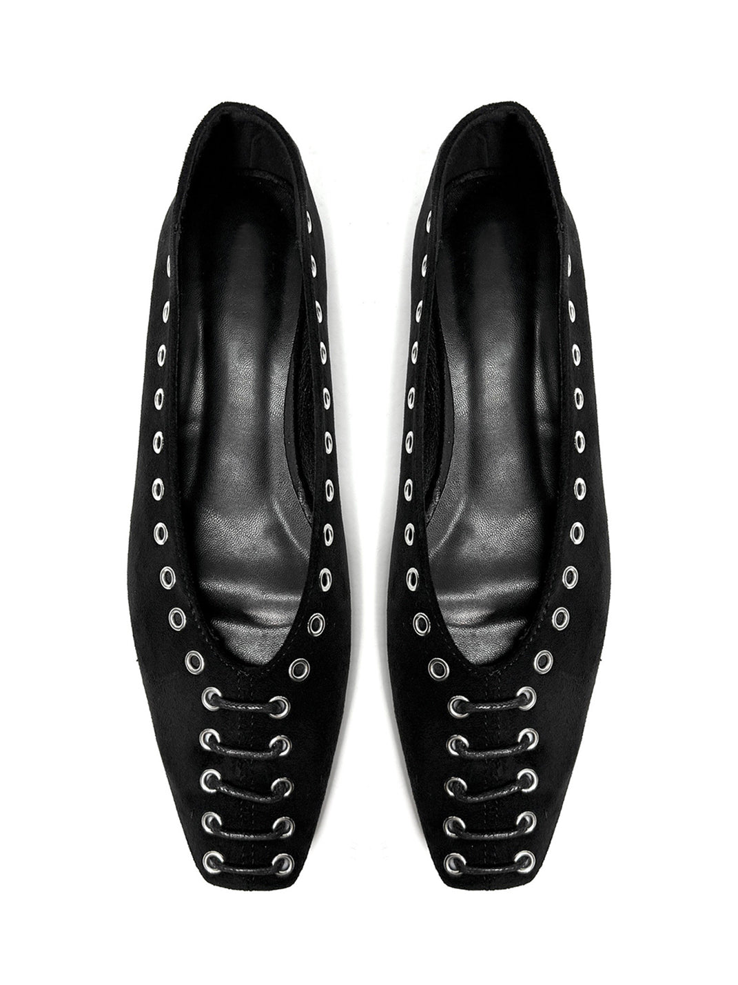 Black Eyelet-Trim Square-Toe Ballet Flats