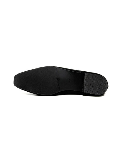 Black Eyelet-Trim Square-Toe Ballet Flats