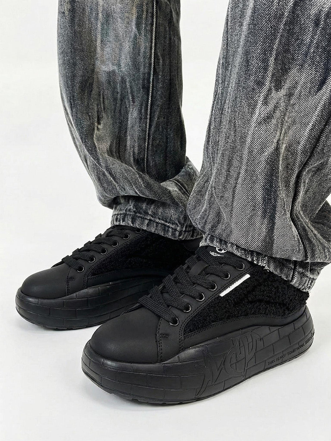 Black Fleece-Panel Platform Sneakers