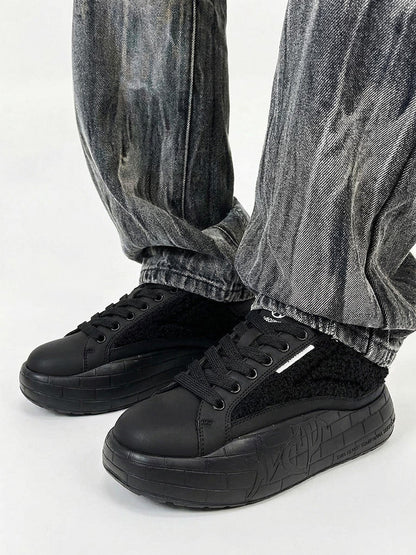 Black Fleece-Panel Platform Sneakers