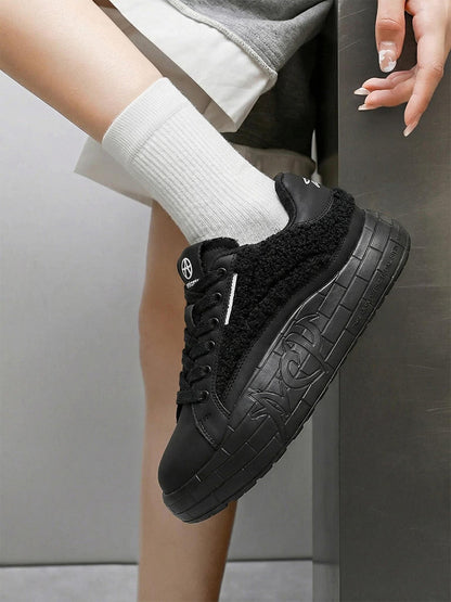 Black Fleece-Panel Platform Sneakers