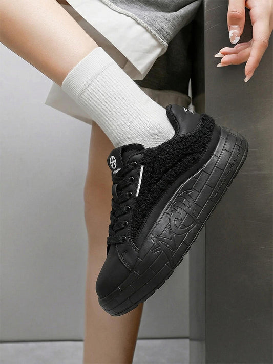 Black Fleece-Panel Platform Sneakers