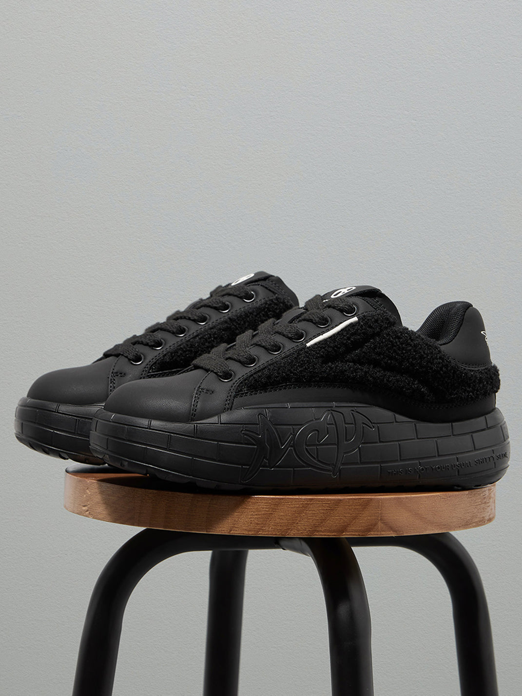 Black Fleece-Panel Platform Sneakers