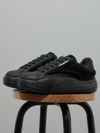 Black Fleece-Panel Platform Sneakers